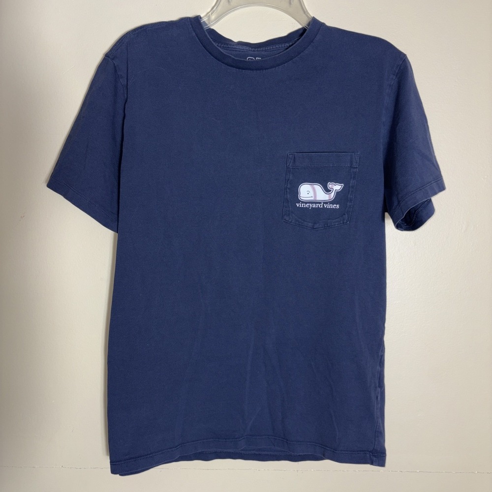 Vineyard Vines Men's Baseball Whale Pocket Small Blue T-Shirt
